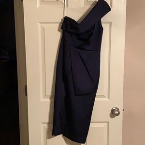 One Shoulder Navy high slit dress
